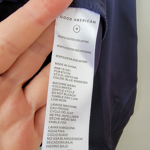 Good American Long Sleeve Stretch Satin Faux Wrap Top Womens XS Navy Blue French - Picture 8 of 16